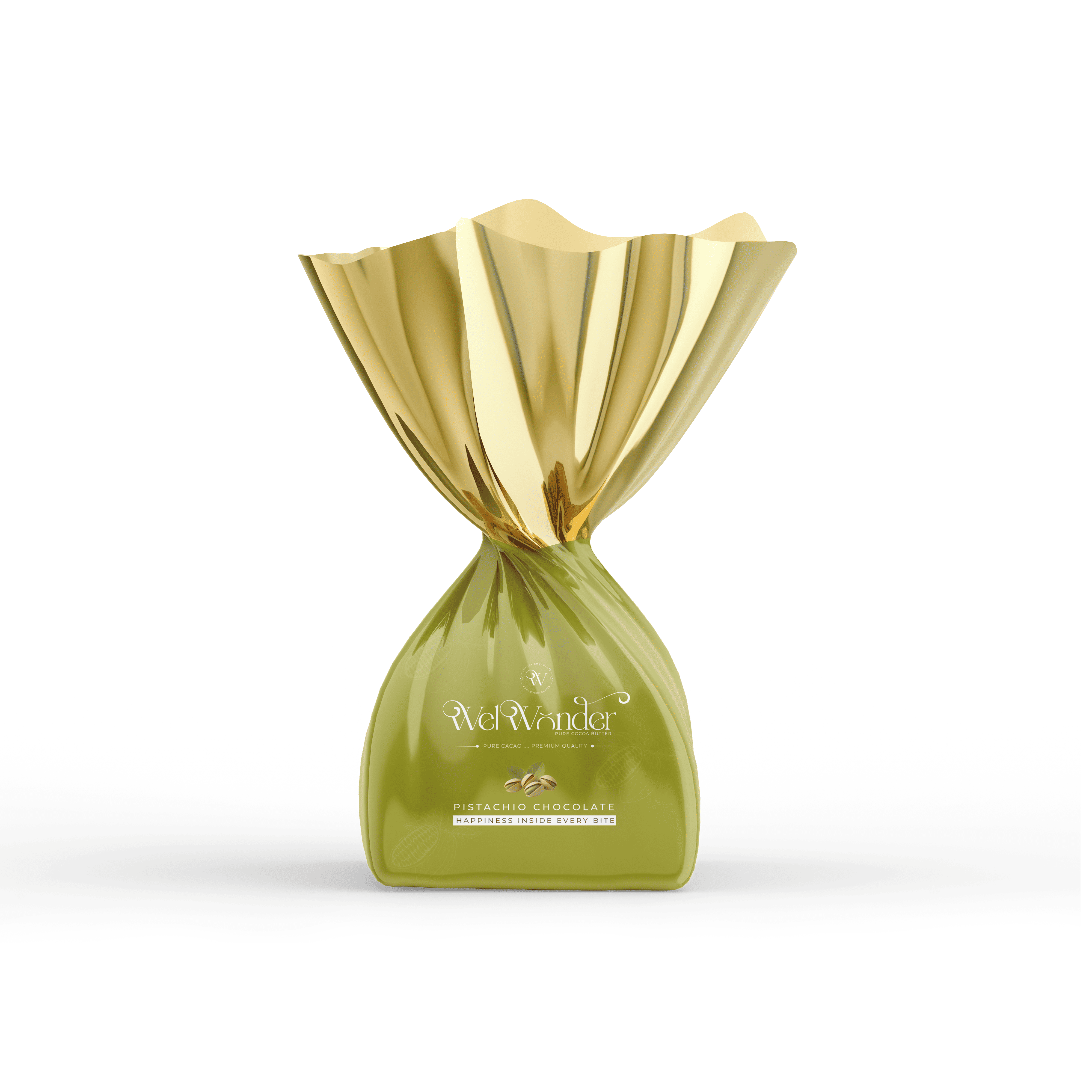 A piece of delicious chocolate with pistachio pieces. Ingredients: Sugar – Cocoa Butter Alternatives – Cocoa – Pistachio. Weight: 10 grams.