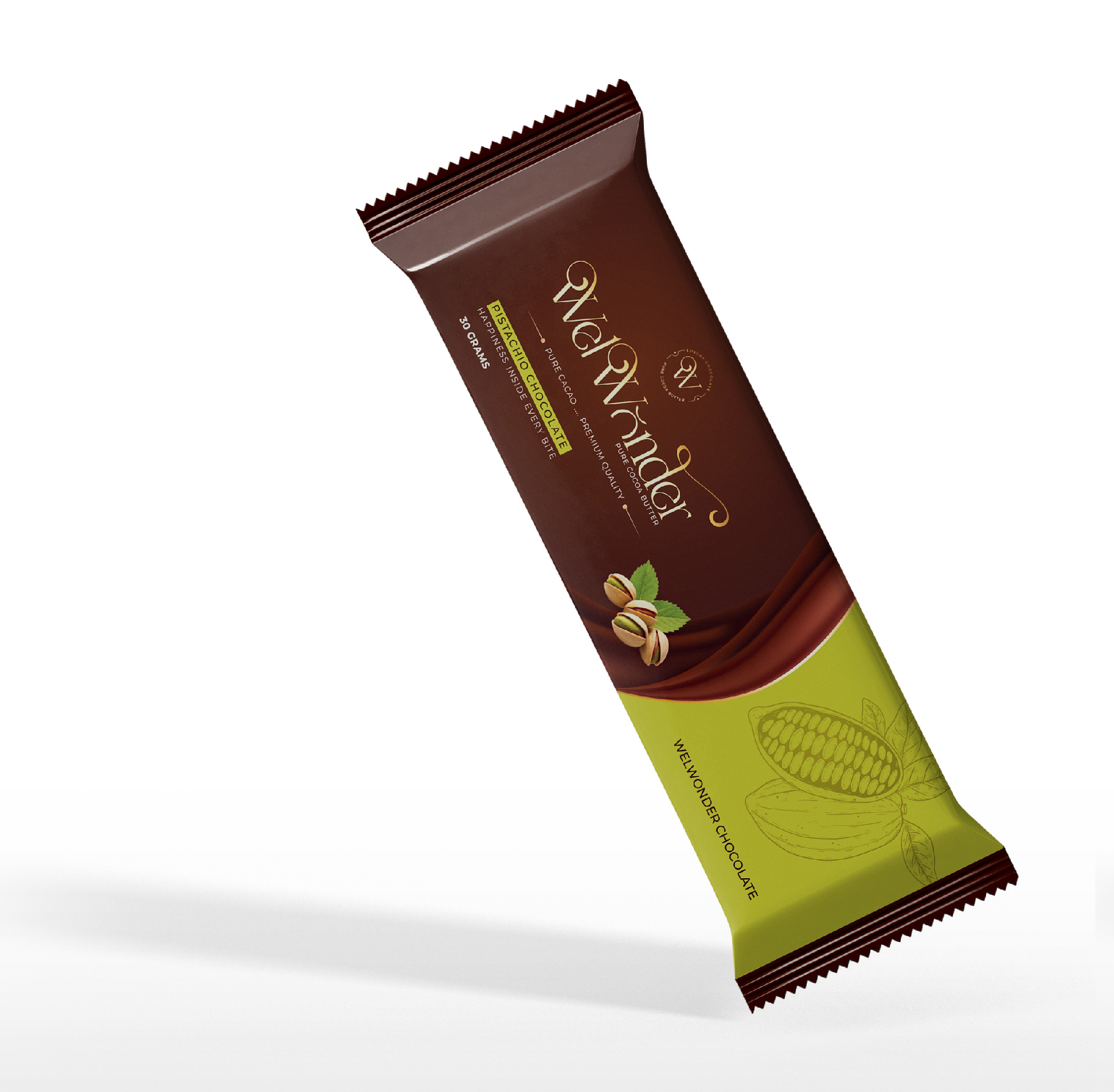 Our milk pistachio chocolate features a blend of rich creamy milk chocolate combined with crunchy pistachio pieces for a satisfying treat. Ingredients: Sugar - C.B.S (Veg. fats) - Milk powder - Cocoa powder - Pistachio. weight: 35 Grams