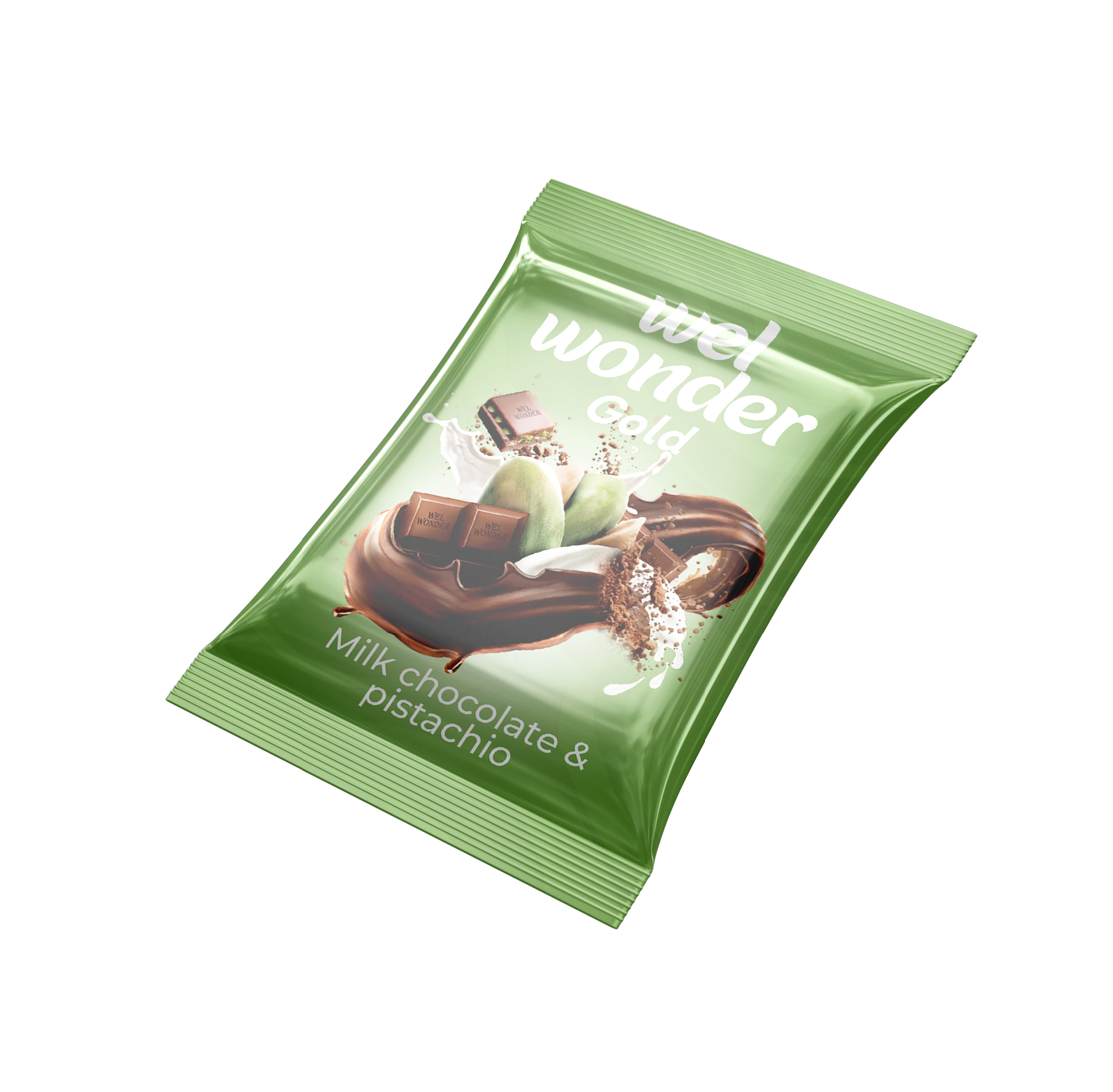 Discover the rich taste of milk chocolate and the crunch of fresh pistachios. Ingredients: Sugar - C.B.S.(Veg. fats) - Milk powder - Cocoa powder - pistachio. weight: 60 Grams. Code: 6 224001 685309